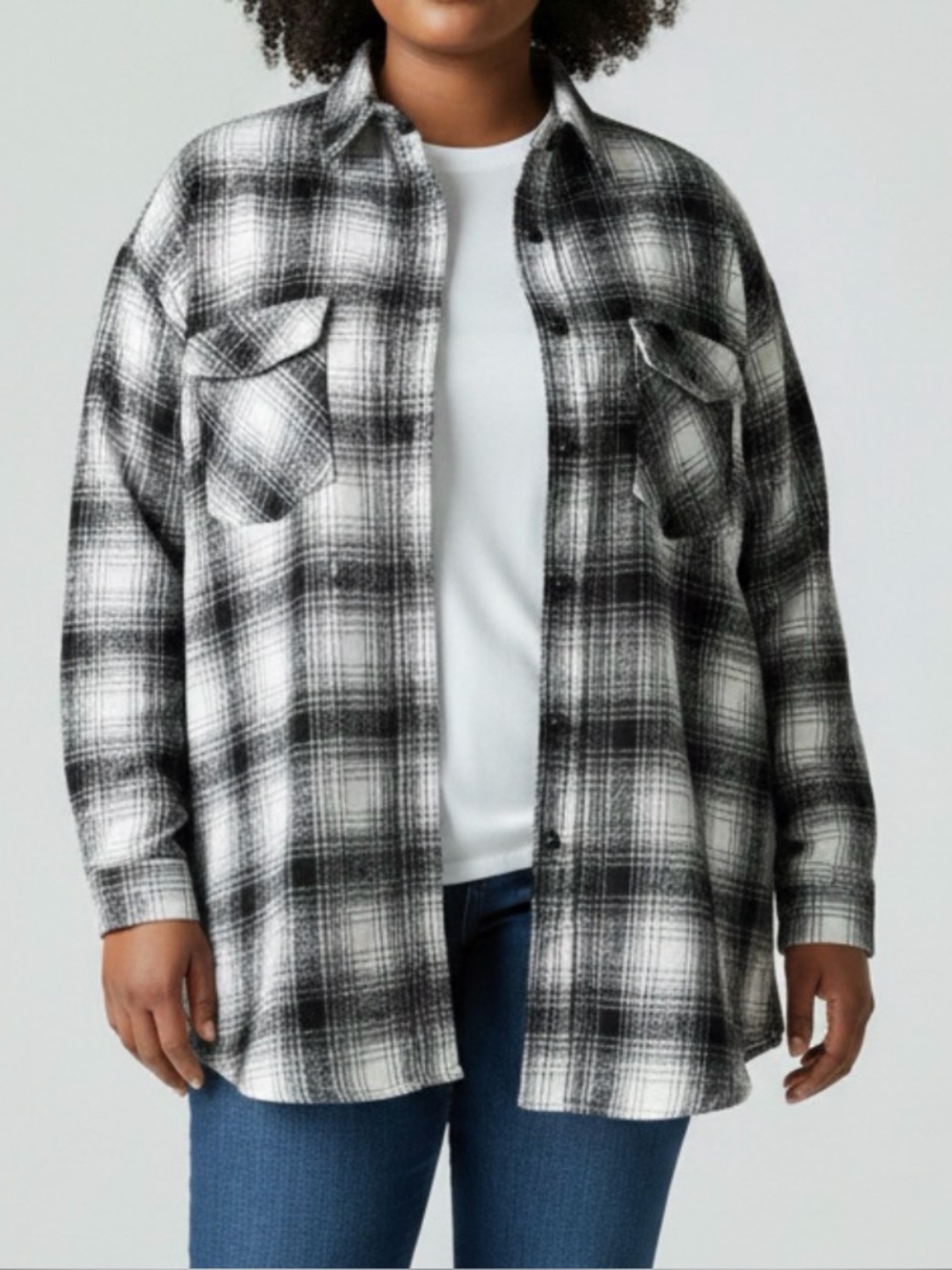 Black And White Plaid Flannel Shirt